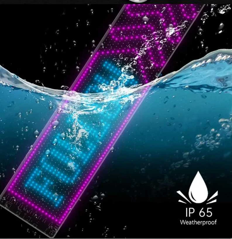 LED matricos pikselių skydelis, slenkantys ryškūs reklaminiai LED ženklai, lankstus ekranas, valdomas „Bluetooth“ programėle