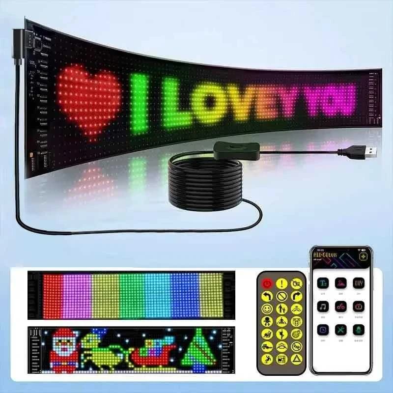 LED matricos pikselių skydelis, slenkantys ryškūs reklaminiai LED ženklai, lankstus ekranas, valdomas „Bluetooth“ programėle