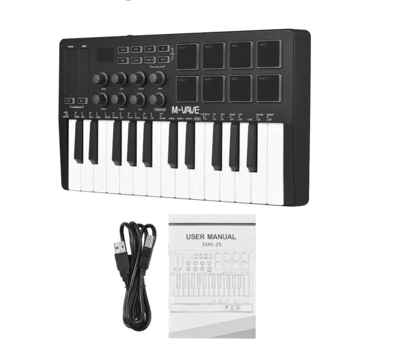 M-VAVE SMK-25 MIDI Keyboard Controller – 25 klavišų muzikos kūrimo kontroleris su 8 RGB pad’ais ir Bluetooth