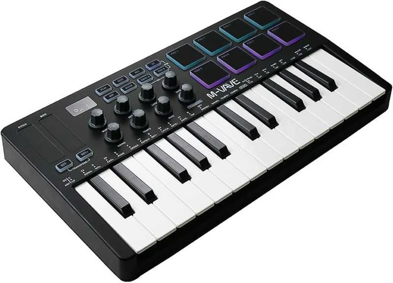 M-VAVE SMK-25 MIDI Keyboard Controller – 25 klavišų muzikos kūrimo kontroleris su 8 RGB pad’ais ir Bluetooth
