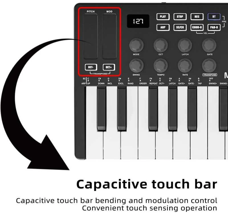 M-VAVE SMK-25 MIDI Keyboard Controller – 25 klavišų muzikos kūrimo kontroleris su 8 RGB pad’ais ir Bluetooth