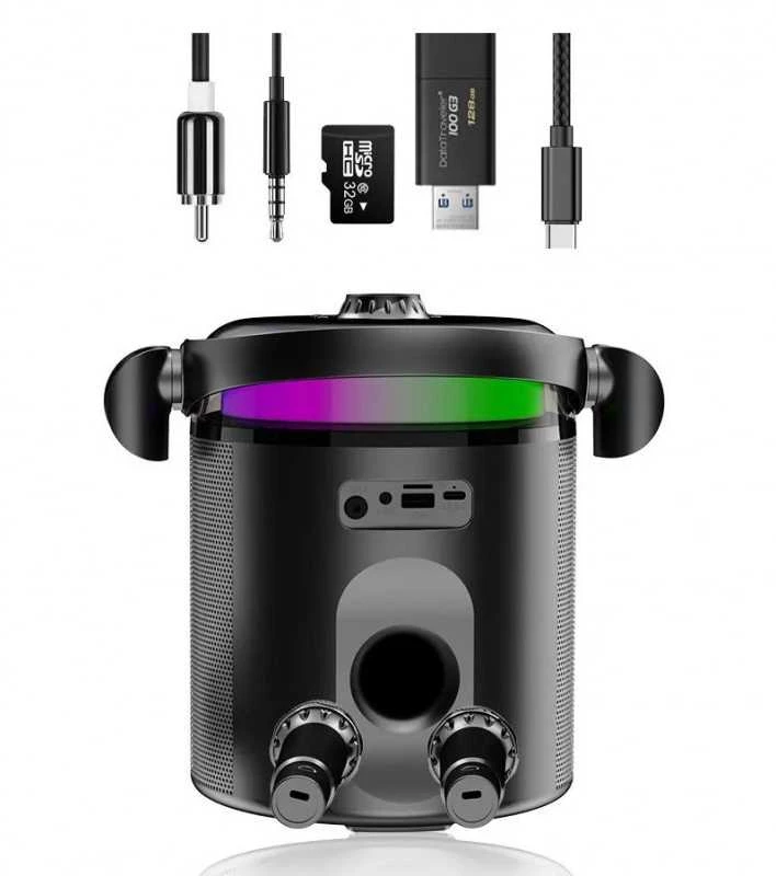 Mikroskopas KITE Bevielė bluetooth nešiojama dviejų mikrofonų karaokė su garsiakalbiu (juoda)