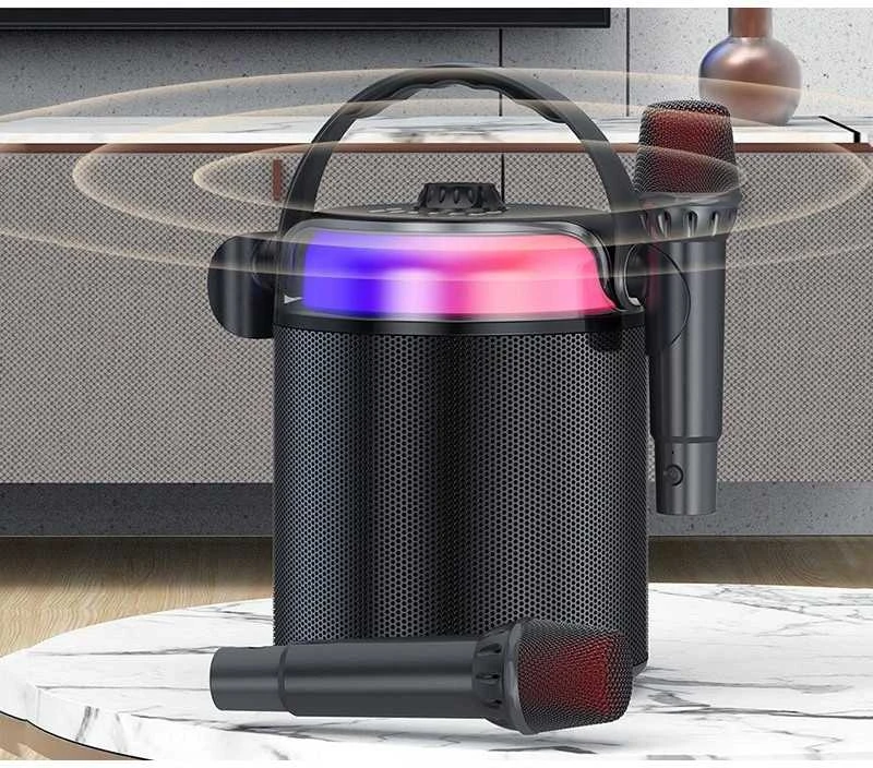 Mikroskopas KITE Bevielė bluetooth nešiojama dviejų mikrofonų karaokė su garsiakalbiu (juoda)