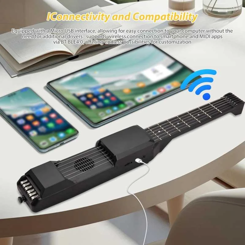 Mini Smart Electric Guitar – 7/12 ladų skaitmeninė Headless MIDI gitara su Bluetooth pradedantiesiems