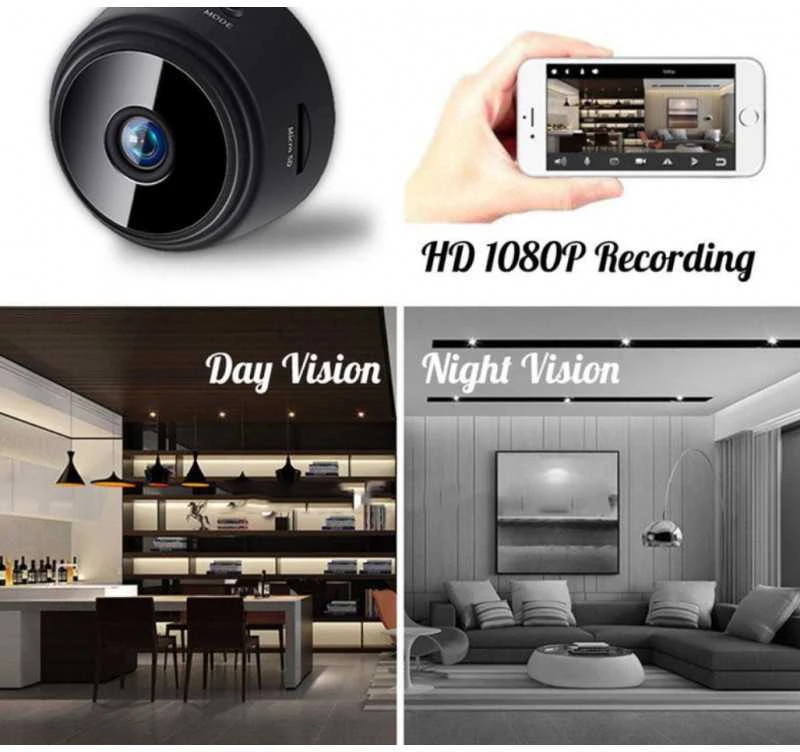 Mini Wifi IP kamera HD 1080P belaidė vidaus kamera su naktiniu pašvietimu, 90 laipsnių filmavimo kampas