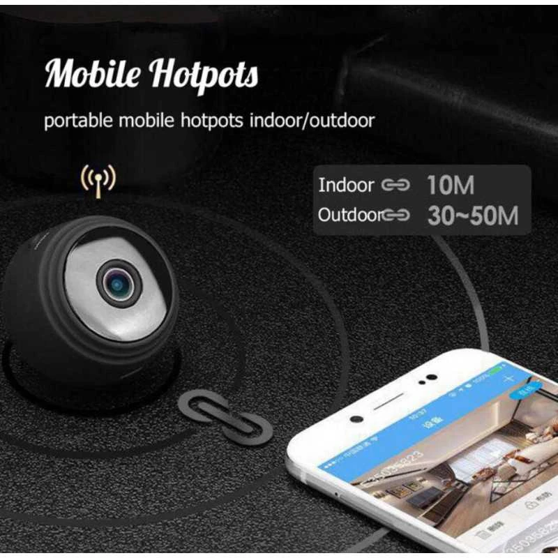 Mini Wifi IP kamera HD 1080P belaidė vidaus kamera su naktiniu pašvietimu, 90 laipsnių filmavimo kampas