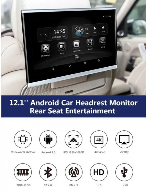 Monitorius VT-MA1210 Multimedija 12.1" Android, WIFI, BT, FM, TV, USB, TF, HDMI