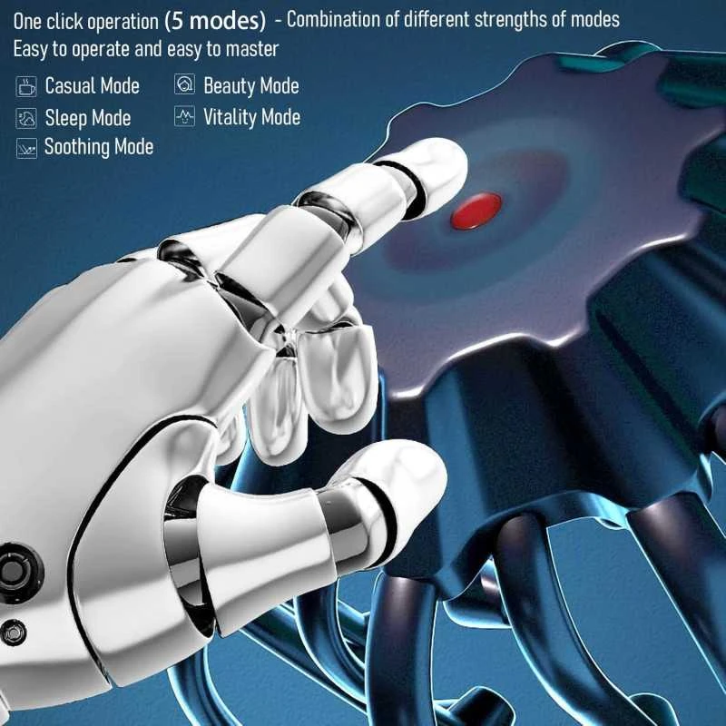 Octopus – išmanus galvos masažuoklis su 20 masažo kontaktų, 5 režimais, Bluetooth muzikos funkcija ir raudonos šviesos terapija