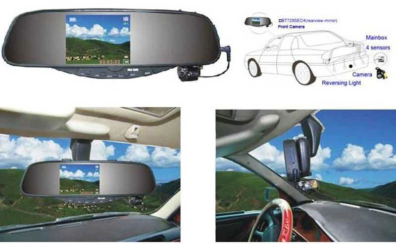 PMC-230 Parkavimo sistema veidrodyje su integruotu ekranu, DVR vaizdo registratoriumi, Bluetooth, kamera