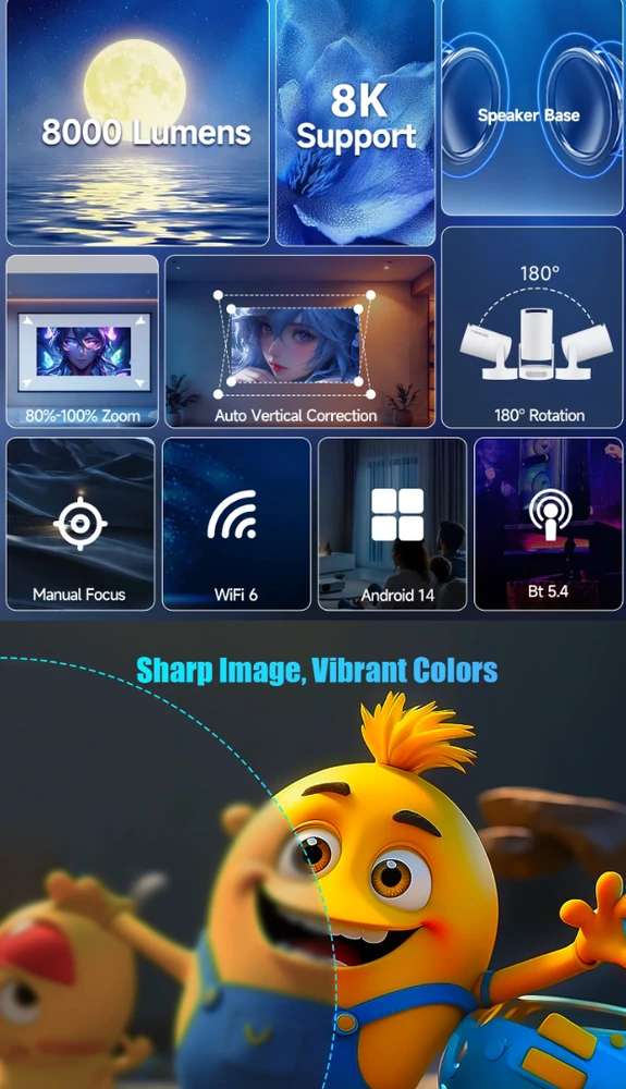Portable Projektorius Pro+ Nešiojamas išmanus projektorius su Android 11, WiFi 6 ir 4K palaikymu namų kino patirčiai