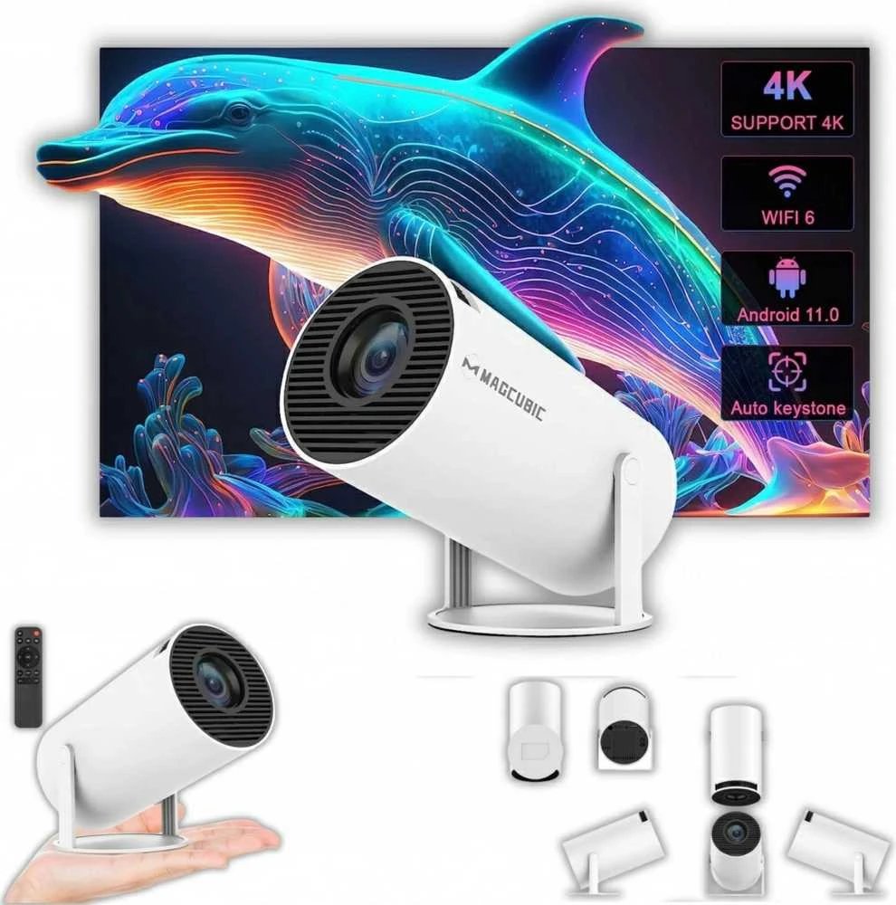 Portable Projektorius Pro+ Nešiojamas išmanus projektorius su Android 11, WiFi 6 ir 4K palaikymu namų kino patirčiai