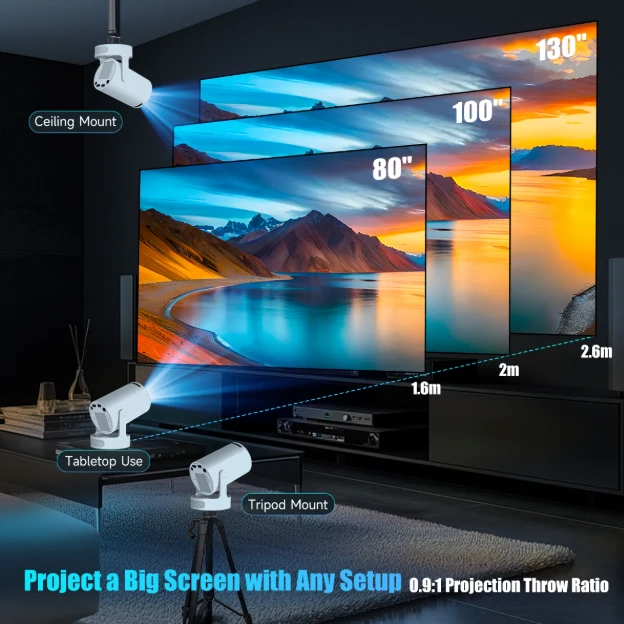 Portable Projektorius Pro+ Nešiojamas išmanus projektorius su Android 11, WiFi 6 ir 4K palaikymu namų kino patirčiai