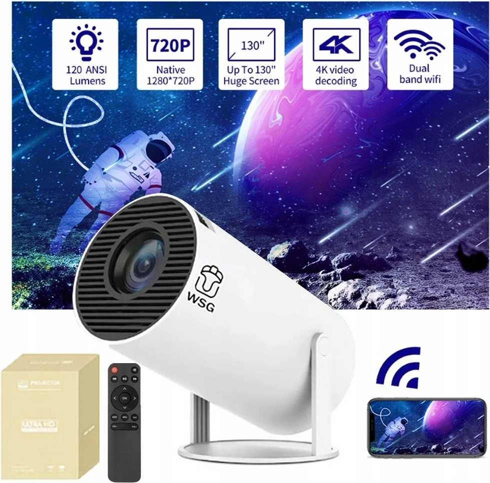 Portable Projektorius Pro+ Nešiojamas išmanus projektorius su Android 11, WiFi 6 ir 4K palaikymu namų kino patirčiai