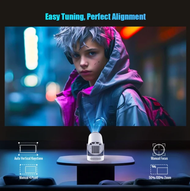Portable Projektorius Pro+ Nešiojamas išmanus projektorius su Android 11, WiFi 6 ir 4K palaikymu namų kino patirčiai
