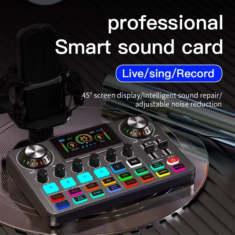 Profesionali garso korta su RGB apšvietimu, balso efektais (streamingui, podcastams, karaoke, influenceriams)