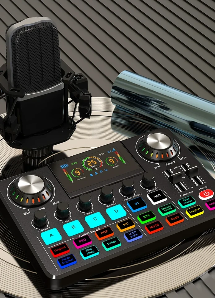 Profesionali garso korta su RGB apšvietimu, balso efektais (streamingui, podcastams, karaoke, influenceriams)