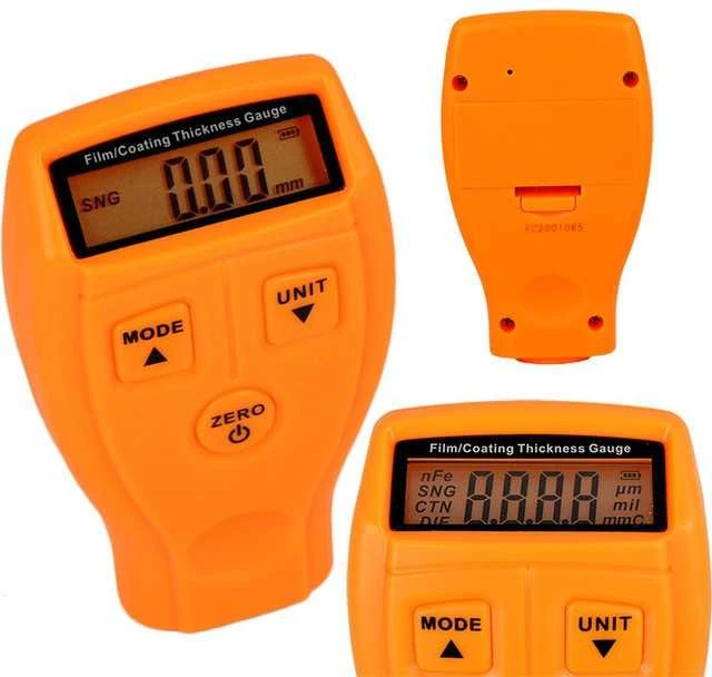 Oranžinis dažų storio matuoklis su LCD ekranu