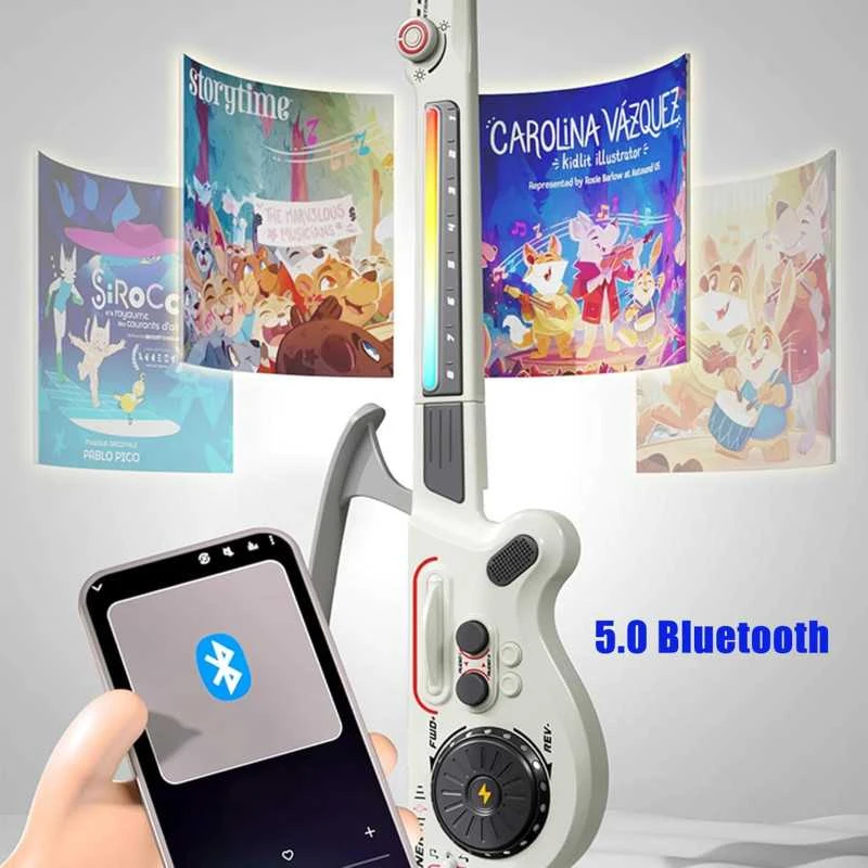 Sulankstoma vaikiška elektroninė gitara – daugiafunkcinis muzikinis žaislas vaikams su šviesomis ir melodijomis