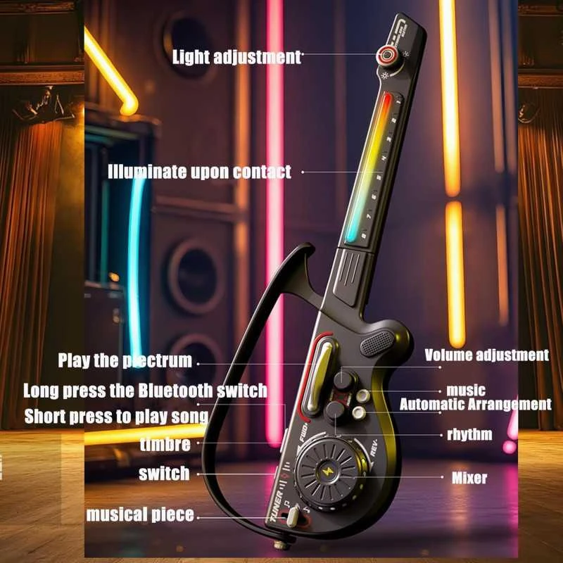 Sulankstoma vaikiška elektroninė gitara – daugiafunkcinis muzikinis žaislas vaikams su šviesomis ir melodijomis