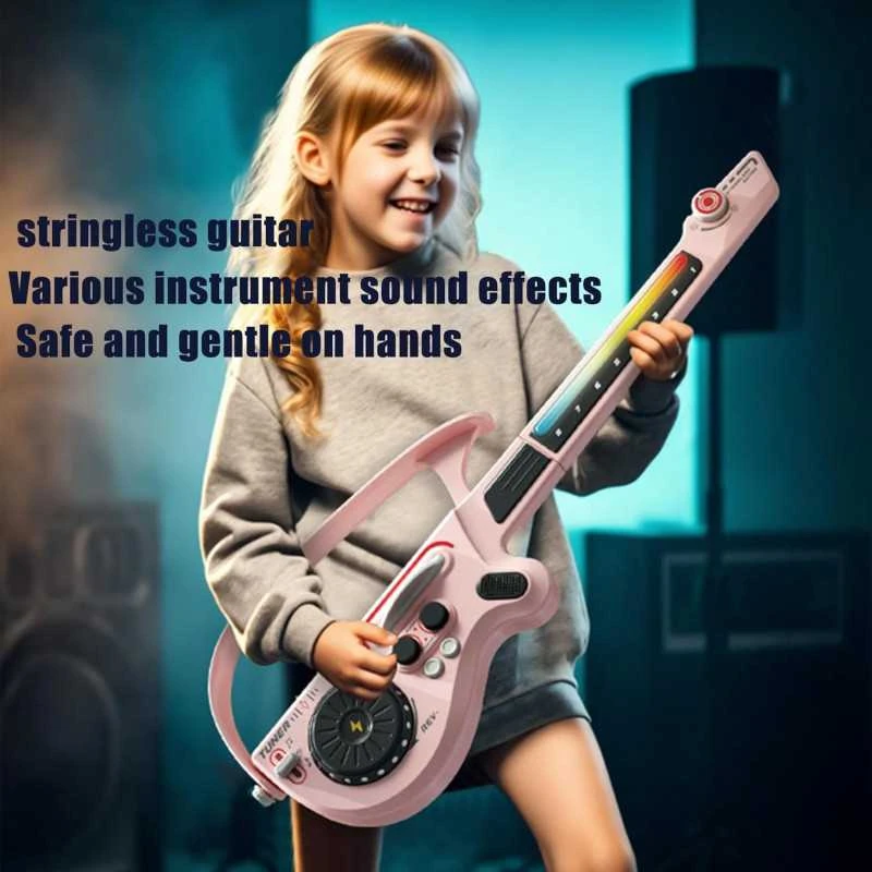Sulankstoma vaikiška elektroninė gitara – daugiafunkcinis muzikinis žaislas vaikams su šviesomis ir melodijomis