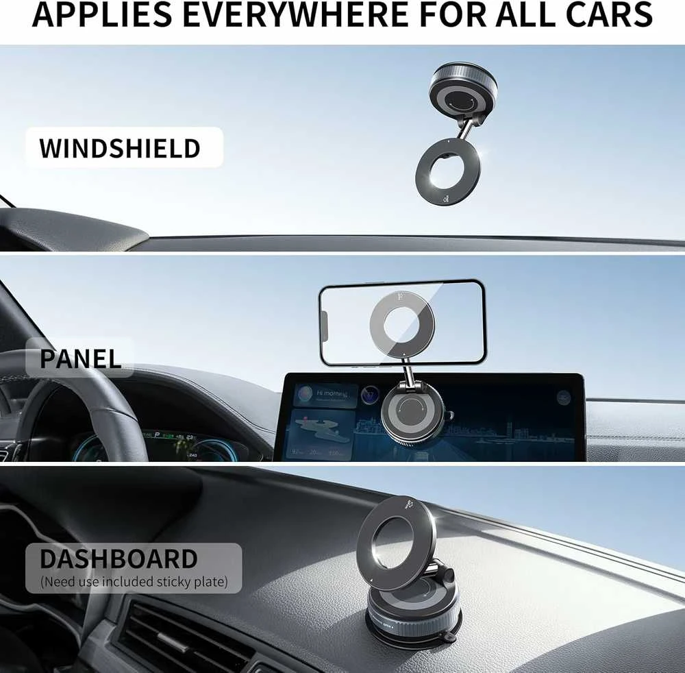 Sulankstomas vakuuminis magnetinis automobilinis telefono laikiklis su siurbtuku