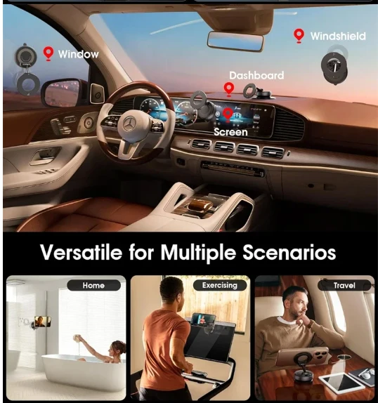 Sulankstomas vakuuminis magnetinis automobilinis telefono laikiklis su siurbtuku