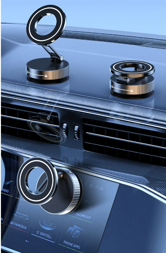 Sulankstomas vakuuminis magnetinis automobilinis telefono laikiklis su siurbtuku