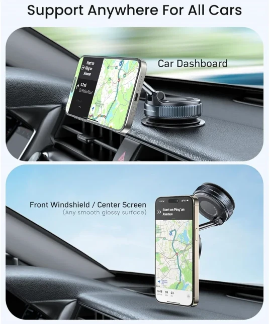 Sulankstomas vakuuminis magnetinis automobilinis telefono laikiklis su siurbtuku