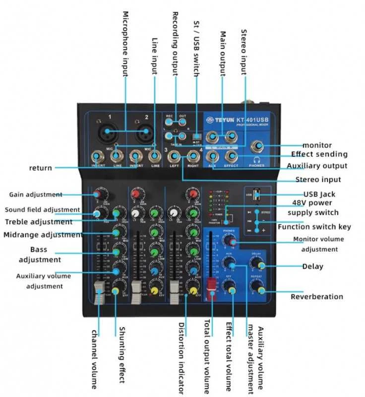 TEYUN KT401 profesionalus automatinis DJ pultas, skaitmeninis, scenai, šou