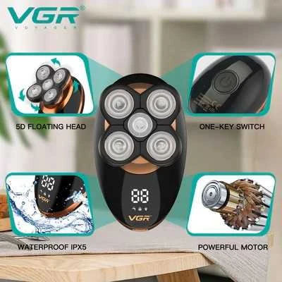 VGR 5IN1 Elektrinis skustuvas, atsparus vandeniui su 5 skirtingomis galvutėmis