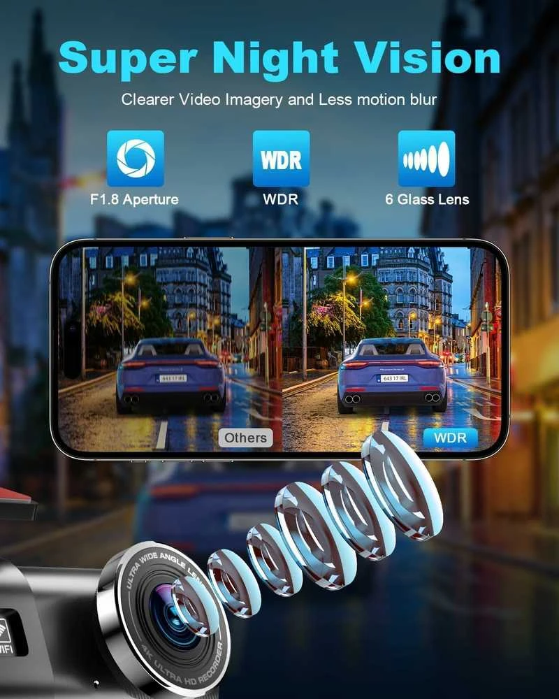VOLTAIC 4K UHD Automobilio Vaizdo Registratorius su Wi-Fi, GPS ir Naktiniu Matymu – Išmanus Dash Cam jūsų saugumui