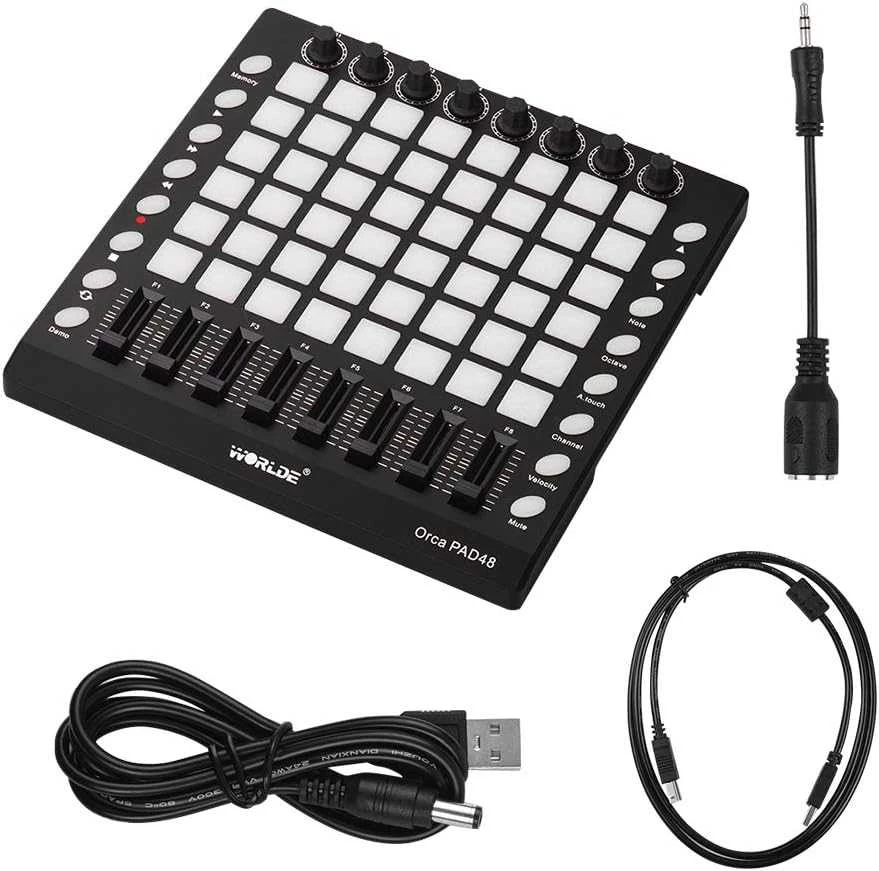 WORLDE MIDI Drum Pad Controller – 48 RGB multi-touch pad’ai, DJ beat maker ir live performance kontroleris