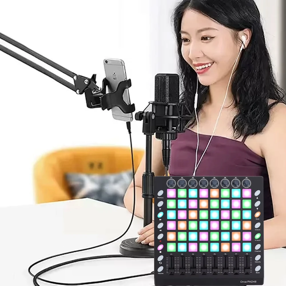 WORLDE MIDI Drum Pad Controller – 48 RGB multi-touch pad’ai, DJ beat maker ir live performance kontroleris