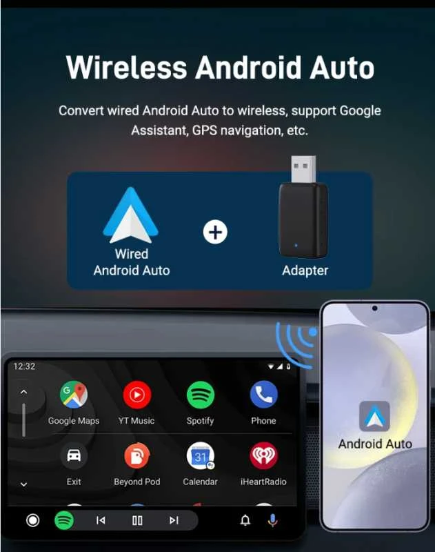 Automagnetola XUDA 2in1 Wired to Wireless CarPlay & Android Auto Adapteris – Paverskite laidinę sistemą belaidžiu patogumu