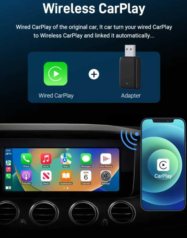 Automagnetola XUDA 2in1 Wired to Wireless CarPlay & Android Auto Adapteris – Paverskite laidinę sistemą belaidžiu patogumu