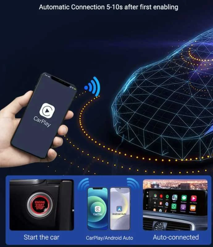 Automagnetola XUDA 2in1 Wired to Wireless CarPlay & Android Auto Adapteris – Paverskite laidinę sistemą belaidžiu patogumu