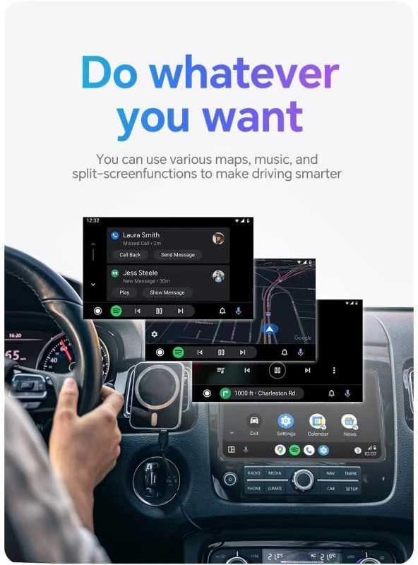 Automagnetola XUDA 2in1 Wired to Wireless CarPlay & Android Auto Adapteris – Paverskite laidinę sistemą belaidžiu patogumu