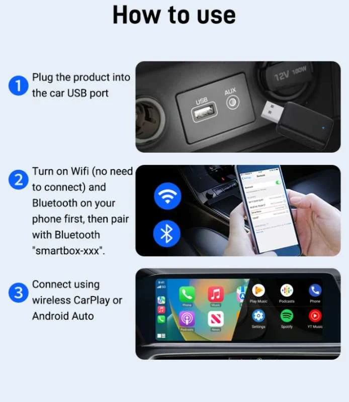 Automagnetola XUDA 2in1 Wired to Wireless CarPlay & Android Auto Adapteris – Paverskite laidinę sistemą belaidžiu patogumu