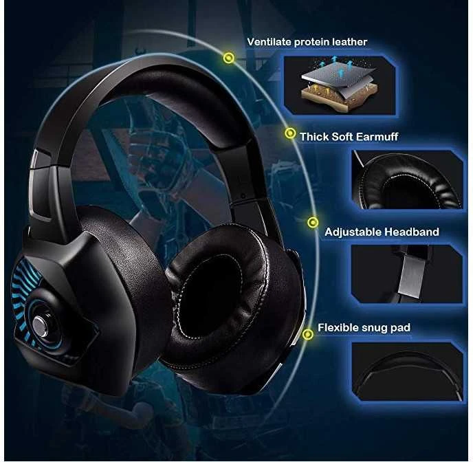 Žaidimų ausinės ONIKUMA GAMING K6 su RGB besikeičiančiomis spalvomis. 3D HD STERIO GARSAS