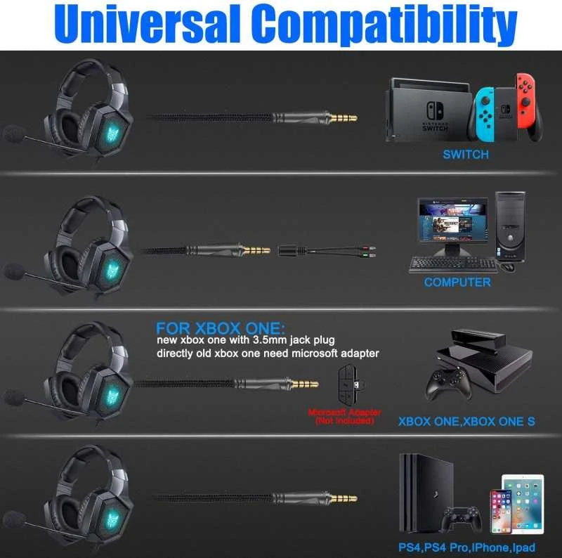 ŽAIDIMŲ AUSINĖS ONIKUMA GAMING K8 su RGB besikeičiančiomis spalvomis. TOBULAS, RYŠKUS GARSAS
