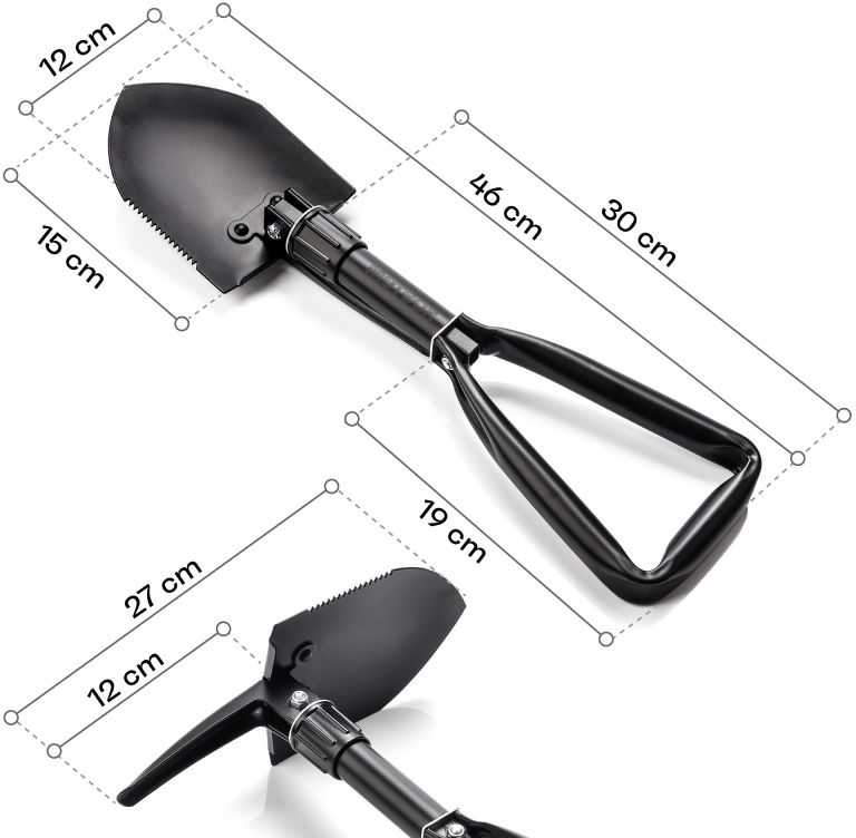 Sulankstomas turistinis kastuvas Meteor, 46 cm, juodas