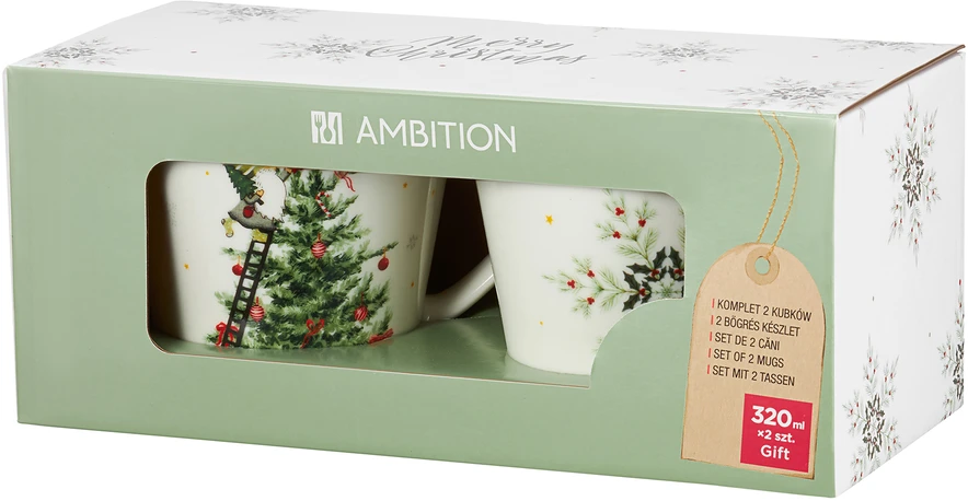 2 kalėdinių puodelių rinkinys Dovanų Kalėdų eglutė 320 ml AMBITION