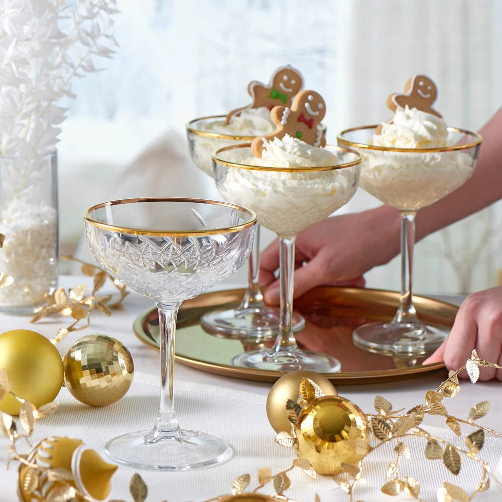 4 šampano taurių rinkinys Coupe Timeless auksinis 255 ml PASABAHCE