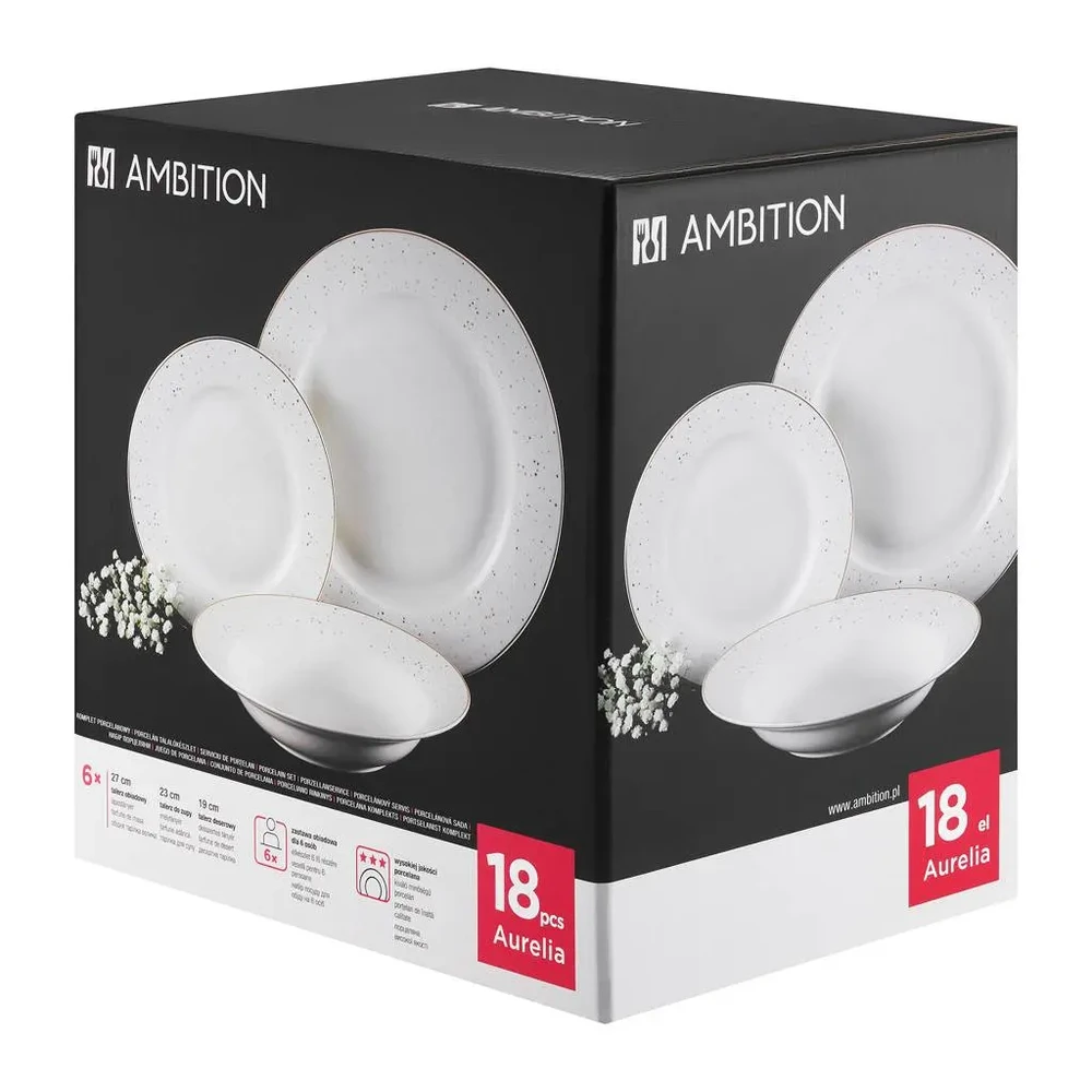 Pietų servizas 6 asmenims Ambition Aurelia, 18 dalių, baltas