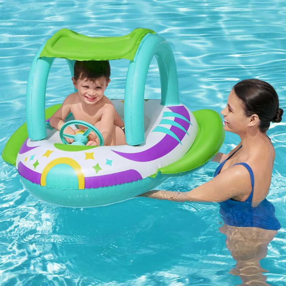 BESTWAY pripučiamas vaikiškas plaustas su stogeliu Space Splash, 1.07m x 1.12m, 34149