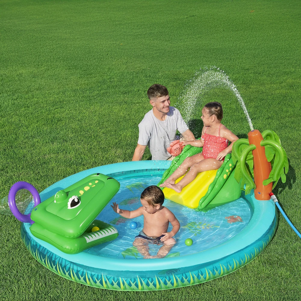 Bestway pripučiama žaidimų aikštelė CROCODILE čiuožykla + purkštuvas + kamuoliukai 53166