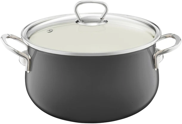 Emaliuotas puodas su dangteliu Pyza 14 cm tamsiai pilka EMALIA OLKUSZ