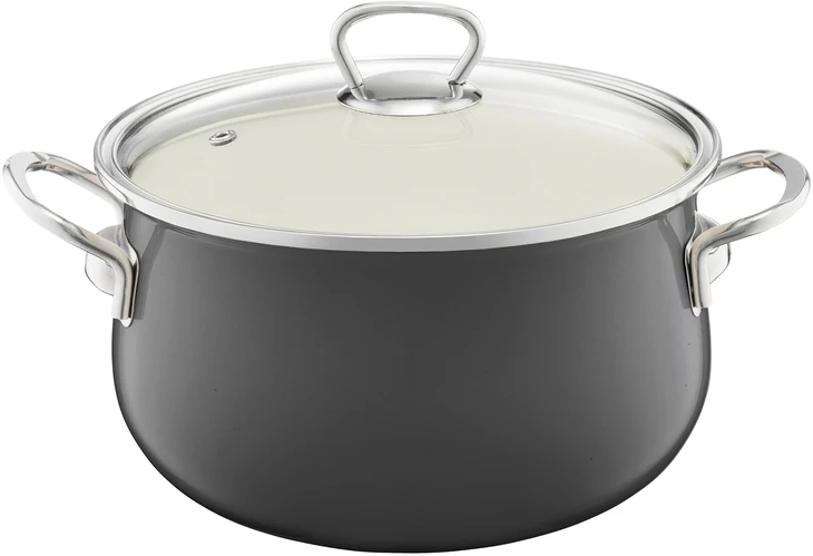 Emaliuotas puodas su dangteliu Pyza 18 cm tamsiai pilka EMALIA OLKUSZ