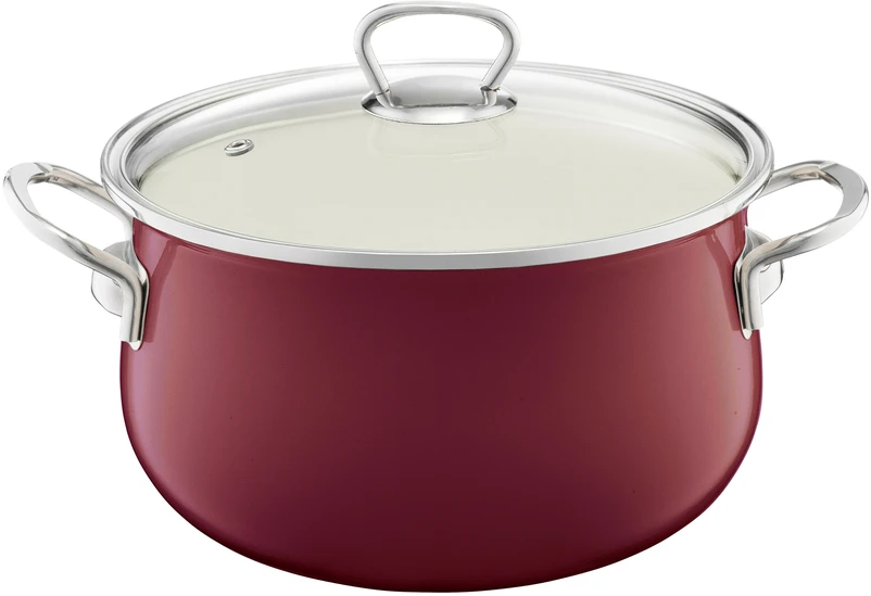 Emaliuotas puodas su dangteliu Pyza 20 cm bordo EMALIA OLKUSZ