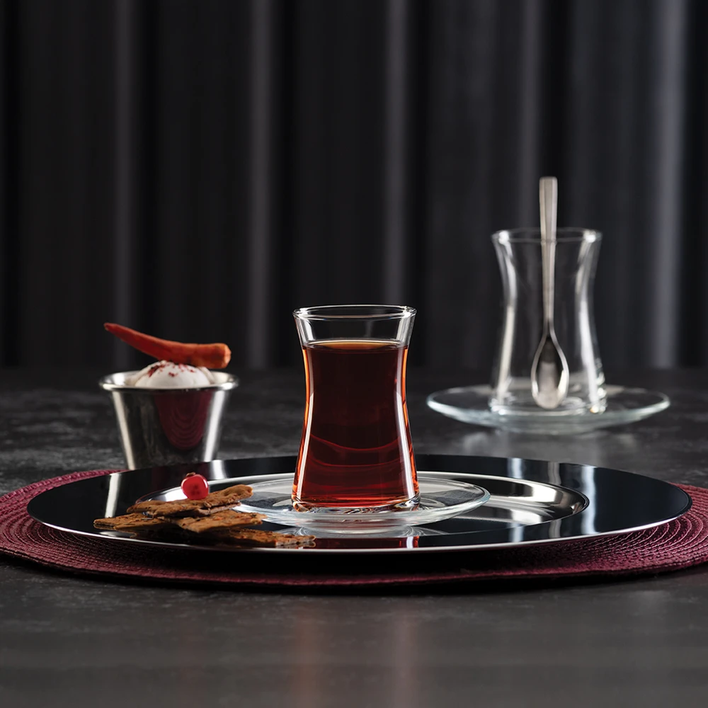 Heybeli 8 dalių stiklo ir lėkštučių rinkinys PASABAHCE